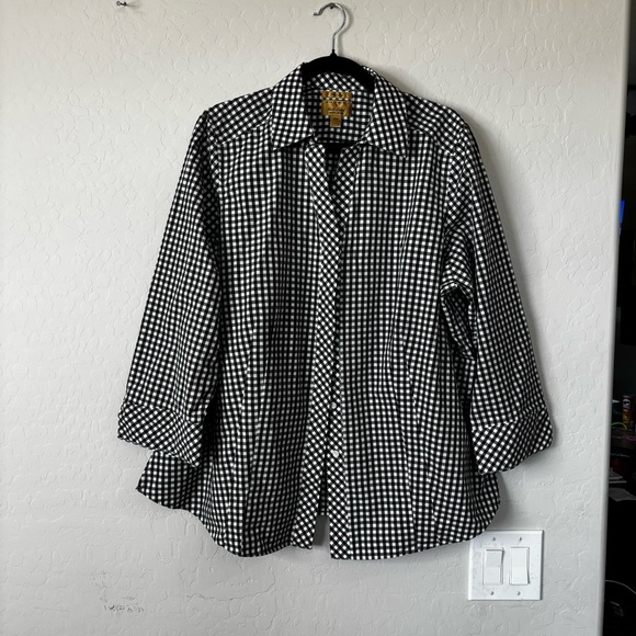 Investments Gold Label Taylor style Black and White Gingham Button Down Shirt - Picture 1 of 9